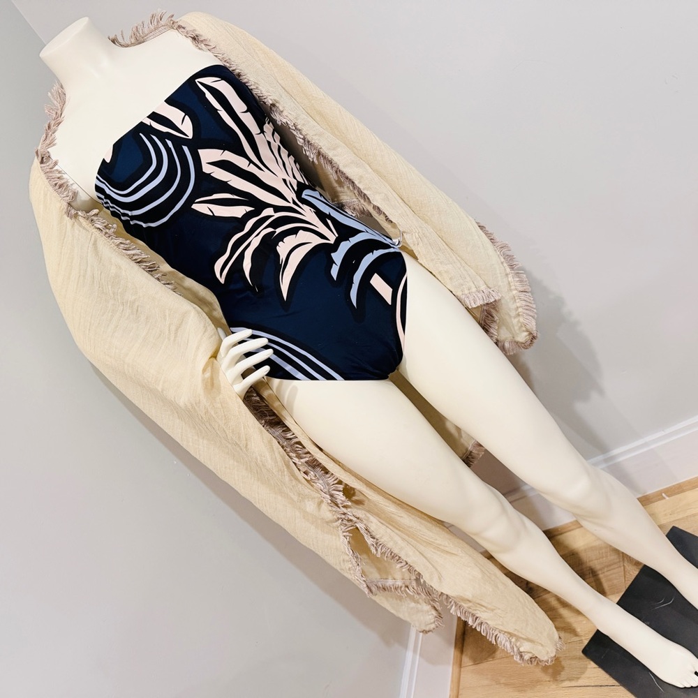 MILLY Swimsuit One-Piece Bathing Swim Suit Blue Floral Beach Palm Print Sz Large